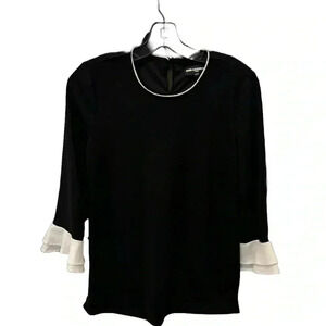 Karl Lagerfeld Paris Women’s Blouse XS Black w White Ruffle Sleeve Classic